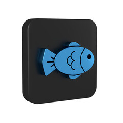 Canvas Print - Blue Fish icon isolated on transparent background. Black square button.