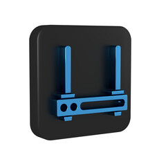 Poster - Blue Router and wi-fi signal symbol icon isolated on transparent background. Wireless ethernet modem router. Computer technology internet. Black square button.