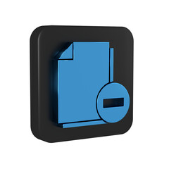 Poster - Blue Document with minus icon isolated on transparent background. Clear document. Remove file document. Delete information file. Black square button.