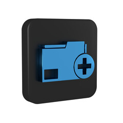 Poster - Blue Add new folder icon isolated on transparent background. New folder file. Copy document icon. Add attach create folder make new plus. Black square button.