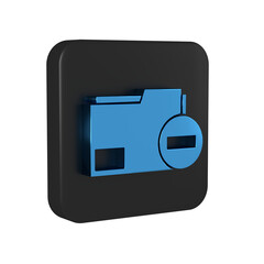 Poster - Blue Document folder with minus icon isolated on transparent background. Clear document. Remove file document. Delete information file. Black square button.