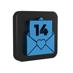 Poster - Blue Envelope with Valentine heart icon isolated on transparent background. Message love. Letter love and romance. Black square button.