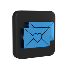 Poster - Blue Envelope with Valentine heart icon isolated on transparent background. Message love. Letter love and romance. Black square button.