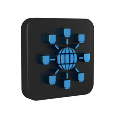 Poster - Blue Global technology or social network icon isolated on transparent background. Black square button.