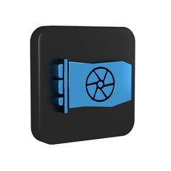 Sticker - Blue Video graphic card icon isolated on transparent background. Black square button.