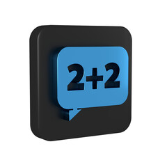 Poster - Blue Math system of equation solution on speech bubble icon isolated on transparent background. Black square button.