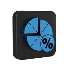 Sticker - Blue Graph, schedule, chart, diagram, infographic, pie graph icon isolated on transparent background. Black square button.