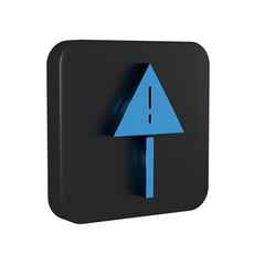 Poster - Blue Exclamation mark in triangle icon isolated on transparent background. Hazard warning sign, careful, attention, danger warning sign. Black square button.