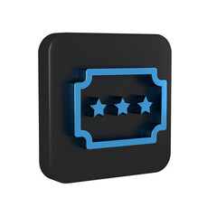 Poster - Blue Ticket icon isolated on transparent background. Amusement park. Black square button.