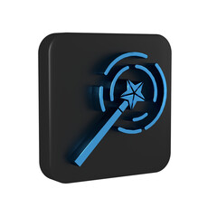 Wall Mural - Blue Magic wand icon isolated on transparent background. Star shape magic accessory. Magical power. Black square button.