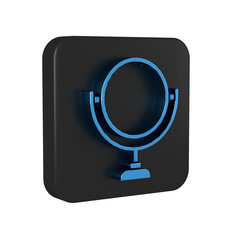 Sticker - Blue Round makeup mirror icon isolated on transparent background. 8 March. International Happy Women Day. Black square button.