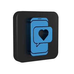 Canvas Print - Blue Online dating app and chat icon isolated on transparent background. International Happy Women Day. Black square button.