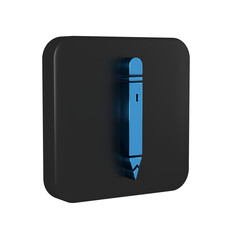 Canvas Print - Blue Pencil with eraser icon isolated on transparent background. Drawing and educational tools. School office symbol. Black square button.