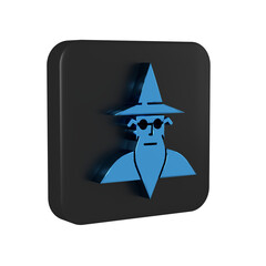 Wall Mural - Blue Wizard warlock icon isolated on transparent background. Black square button.