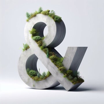 Ampersand mark shape 3D Lettering That Blends Concrete With Nature. AI generated illustration
