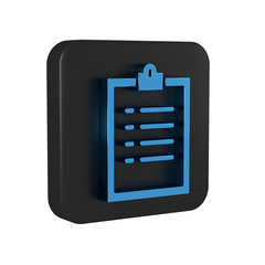 Canvas Print - Blue Clipboard with checklist icon isolated on transparent background. Control list symbol. Survey poll or questionnaire feedback form. Black square button.