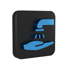 Sticker - Blue Washing hands with soap icon isolated on transparent background. Washing hands with soap to prevent virus and bacteria. Black square button.