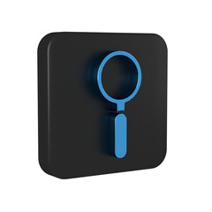 Poster - Blue Magnifying glass icon isolated on transparent background. Search, focus, zoom, business symbol. Black square button.