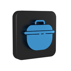 Wall Mural - Blue Cooking pot icon isolated on transparent background. Boil or stew food symbol. Black square button.