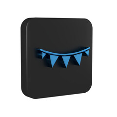 Poster - Blue Carnival garland with flags icon isolated on transparent background. Party pennants for birthday celebration, festival decoration. Black square button.