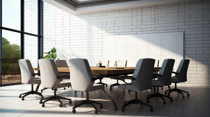 Wall Mural - High level meeting of excutive room is decorated with stylish table and chairs around. Conference room is ready for next level of executive meeting.