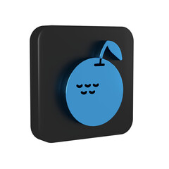 Poster - Blue Apple icon isolated on transparent background. Fruit with leaf symbol. Black square button.