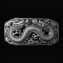 Wall Mural - a dragon silver buckle on a black background