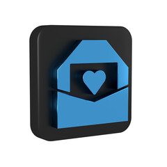 Poster - Blue Envelope with Valentine heart icon isolated on transparent background. Message love. Letter love and romance. Black square button.