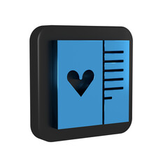 Poster - Blue Postcard with heart icon isolated on transparent background. Message love. Letter love and romance. Black square button.