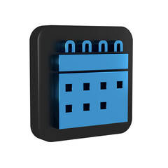 Wall Mural - Blue Calendar icon isolated on transparent background. Event reminder symbol. Black square button.