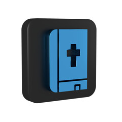 Canvas Print - Blue Holy bible book icon isolated on transparent background. Black square button.