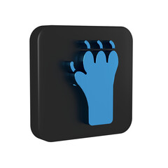 Poster - Blue Paw print icon isolated on transparent background. Dog or cat paw print. Animal track. Black square button.