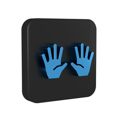 Canvas Print - Blue Medical rubber gloves icon isolated on transparent background. Protective rubber gloves. Black square button.