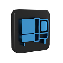 Sticker - Blue Bed icon isolated on transparent background. Black square button.