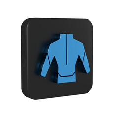 Poster - Blue Wetsuit for scuba diving icon isolated on transparent background. Diving underwater equipment. Black square button.