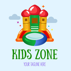 Wall Mural - Bouncy castle cartoon logo. Kids zone concept. Children Playground sign.