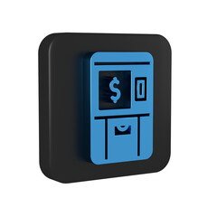 Sticker - Blue ATM - Automated teller machine and money icon isolated on transparent background. Black square button.