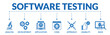 © Zero_wing - Banner of software testing web vector illustration concept with icons of analysis, development, application, code, approach, usability, bugs