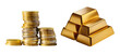 © jobi_pro - Stacks of 3D Coins and Stack of Gold Bars Isolated on Transparent Background, PNG File