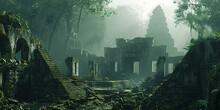 Ancient And Overgrown Mayan Temple Ruins In The Jungle, Lost Place In The Amazon Rainforest