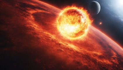 Wall Mural - Explosive planet in space. Clash of planets in space. Blazing planet with smoke, 3D digital art.
