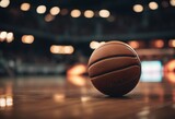 Fototapeta Sport - Close up of a Basketball ball on the stadium floor
