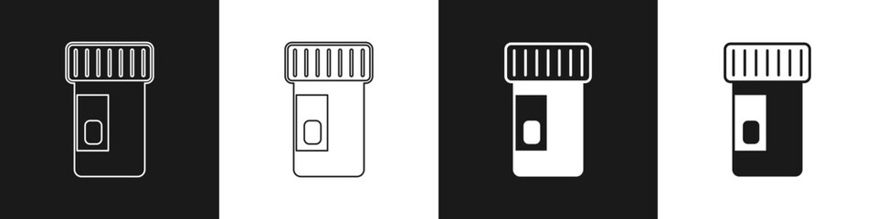 Poster - Set Vitamin complex of pill capsule icon isolated on black and white background. Healthy lifestyle. Vector