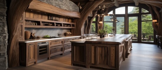 Wall Mural - Impressive wood kitchen in a house.