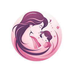 Sticker - mothers day special logo, mother and child bonding of love 