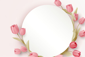 Wall Mural - valentines day frames in pastel colors made up of flowers and hearts with clear space for text for loved ones 