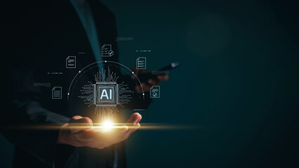 Fototapete - Artificial intelligence (AI) is used by businessmen in document management systems, online documentation databases, and digital file storage systems or software, record keeping, database technology