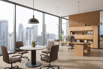 Wall Mural - White and wooden CEO office corner