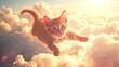 photographic illustration of a cat flying above the clouds
