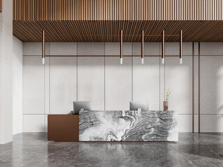 Wall Mural - White and wooden office interior with reception